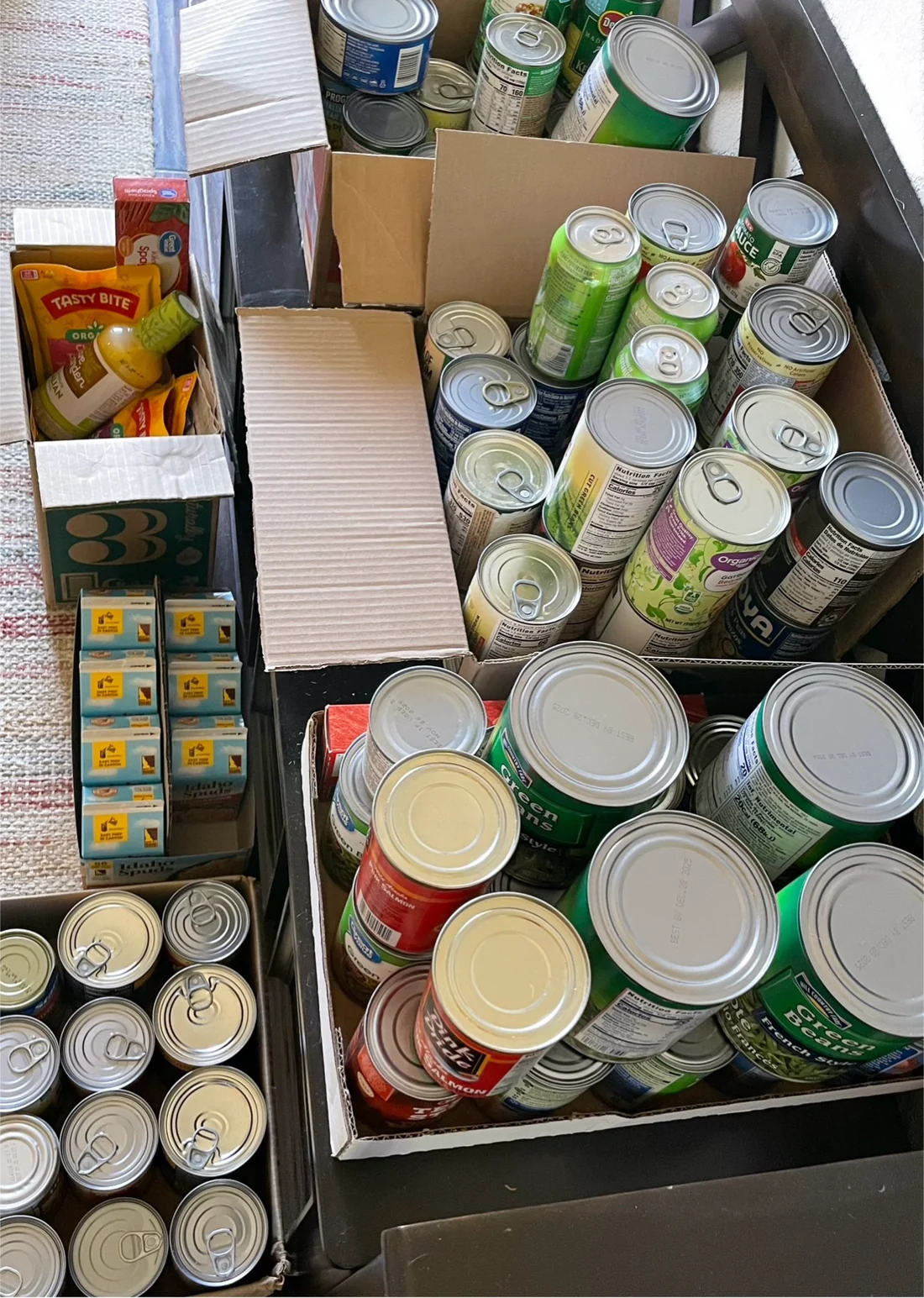 Boxes of canned and non-perishable food collected for the Hays County Food Bank
